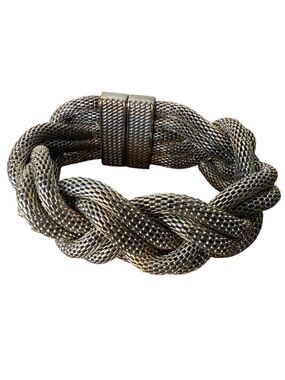 Vintage Silver Toned Chunky MCM Braided Bracelet Woven Mesh Magnetic Clasp